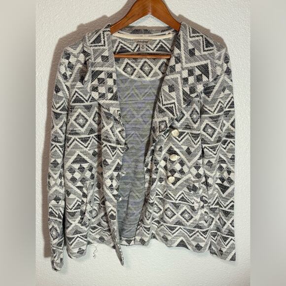 Lucky Brand Aztec Geometric Print Black and White Cardigan Knot Blazer Jacket - Picture 1 of 7